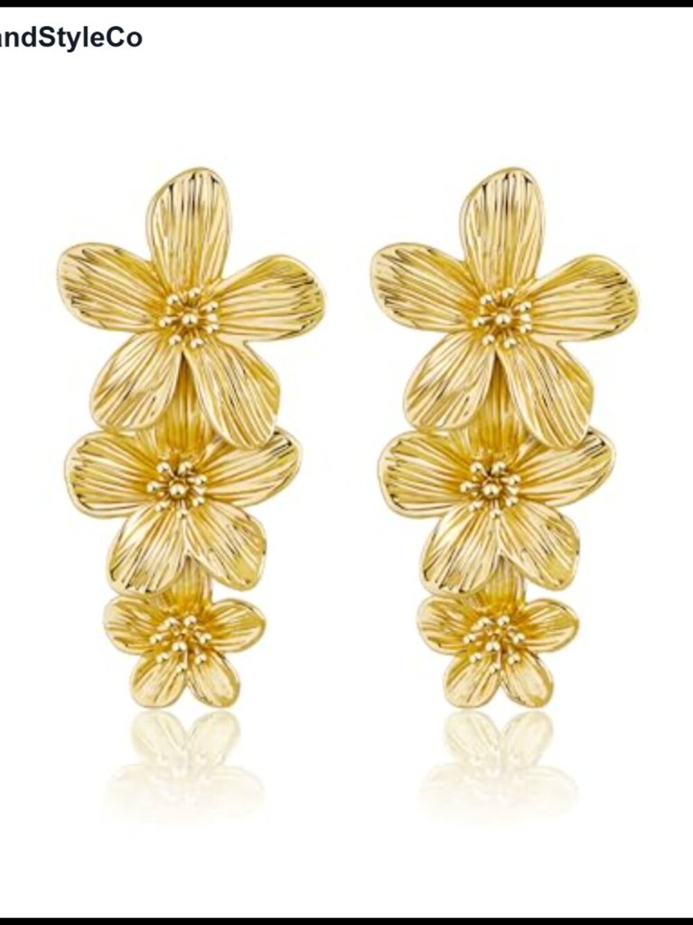 18K Gold Plated Sectored Flower Leaf Shell Angel Wing Large Stud Earrings